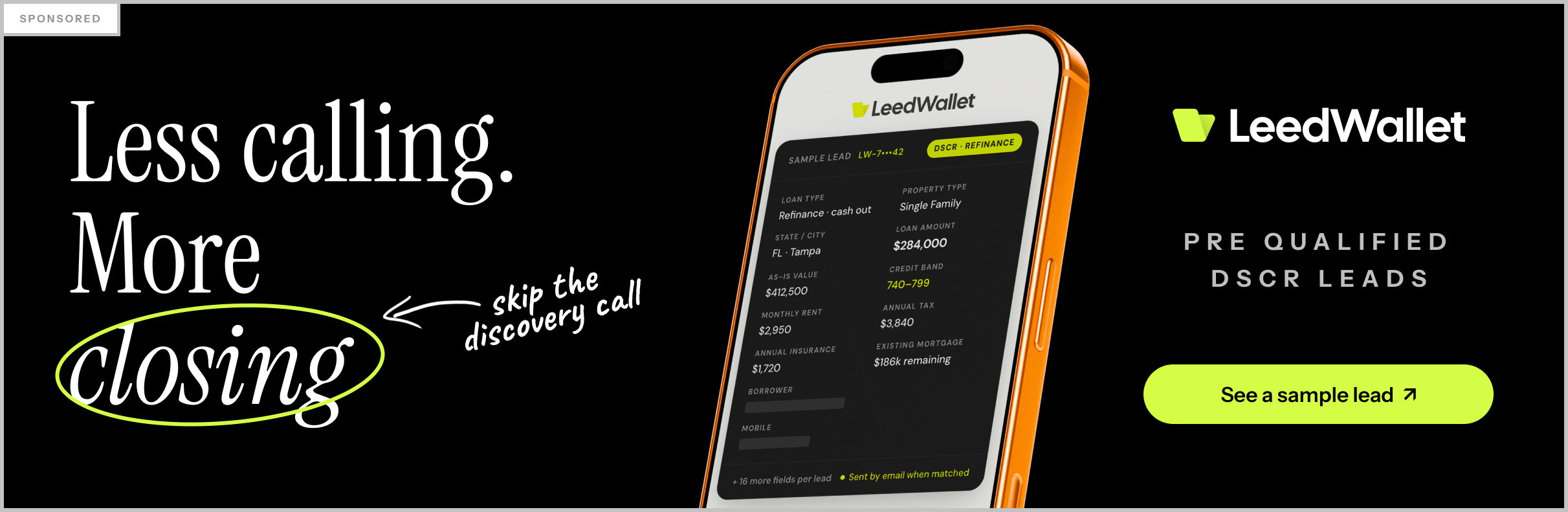 LeedWallet - Pre-qualified DSCR leads. Less calling. More closing.